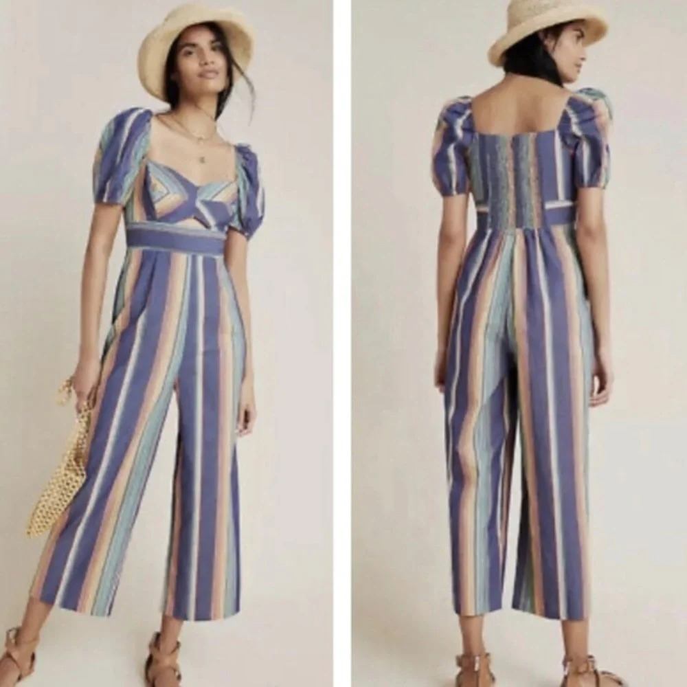 Anthropologie Lauren Puff-Sleeved Jumpsuit by Ali & Jay $168 XS Blue